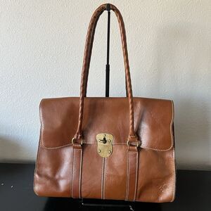 Patricia Nash Vienna Satchel Handbag Brown Tan Leather Large Bag Twist Lock